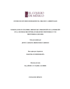 Venezuelans in Colombia: well-being and perception of integration in host society in border and non-border regions (2013-2018)